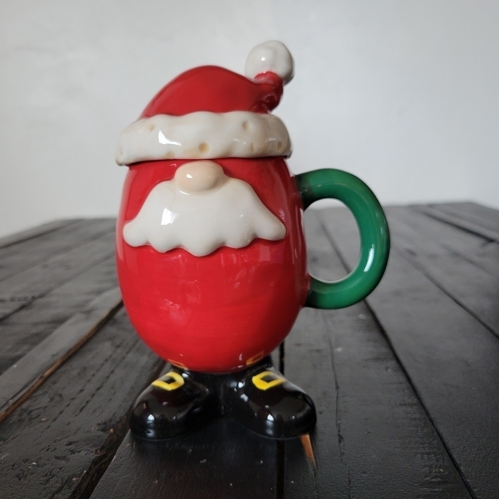 Santa Mug with Topper Hat Christmas Holiday Home Decor Drinkware Kitchen 2 Piece